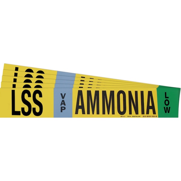 AMMONIA LSS VAP LOW Pipe Marker Style 1HV BK, BL, GN on YL 1 per Card, 5 PK